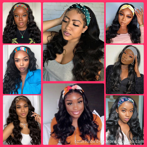 loose wave headband wig none lace Machine made Wig Brazilian Human Hair headband wigs fo black women